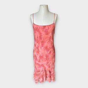 Vintage 90s Y2K City Triangles Ruffled Slip Dress Pink Paisley Women's 11 Fairy